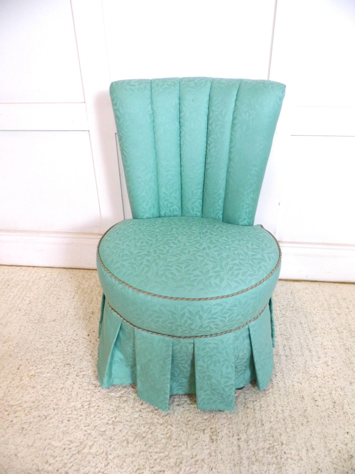 Vintage French Bedroom Boudoir Chanel Back Reupholstered Chair In Green Fabric photo buy