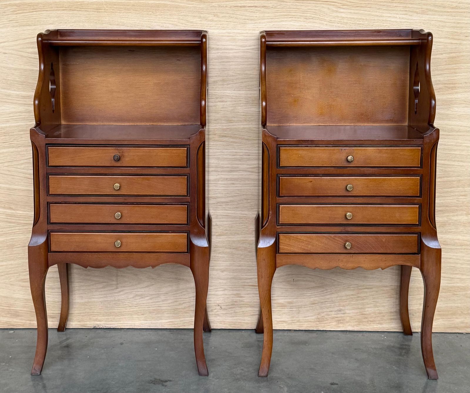 Pair Of French Nightstands With High Shelve And Four Low Drawers photo furniture