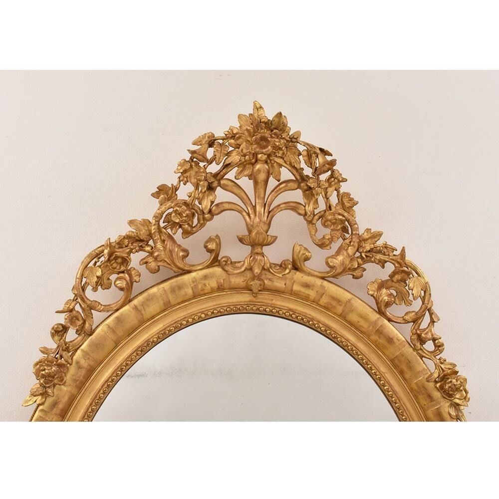 Large Antique Oval Mirror With Gilt Frames, Flowers And Scollutes,  Frame, 19th Century. (Spo198) photo 5500.0
