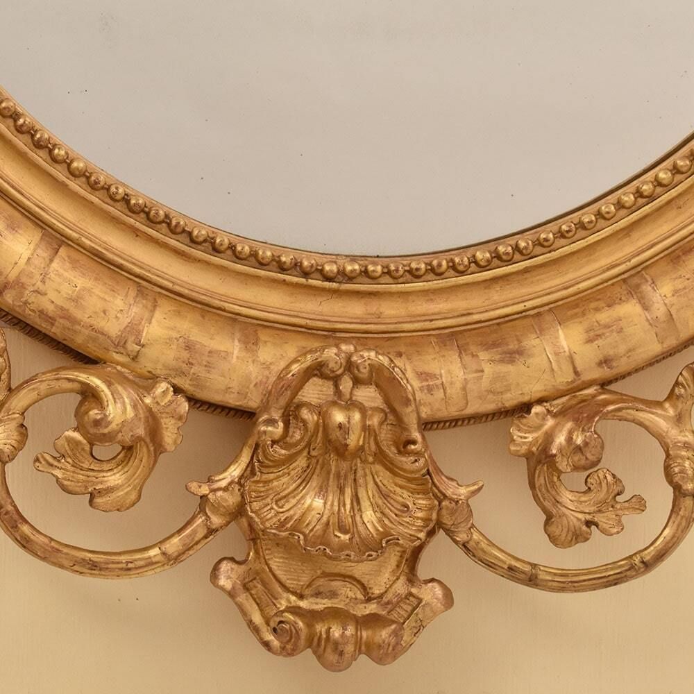 Large Antique Oval Mirror With Gilt Frames, Flowers And Scollutes,  Frame, 19th Century. (Spo198) photo buy