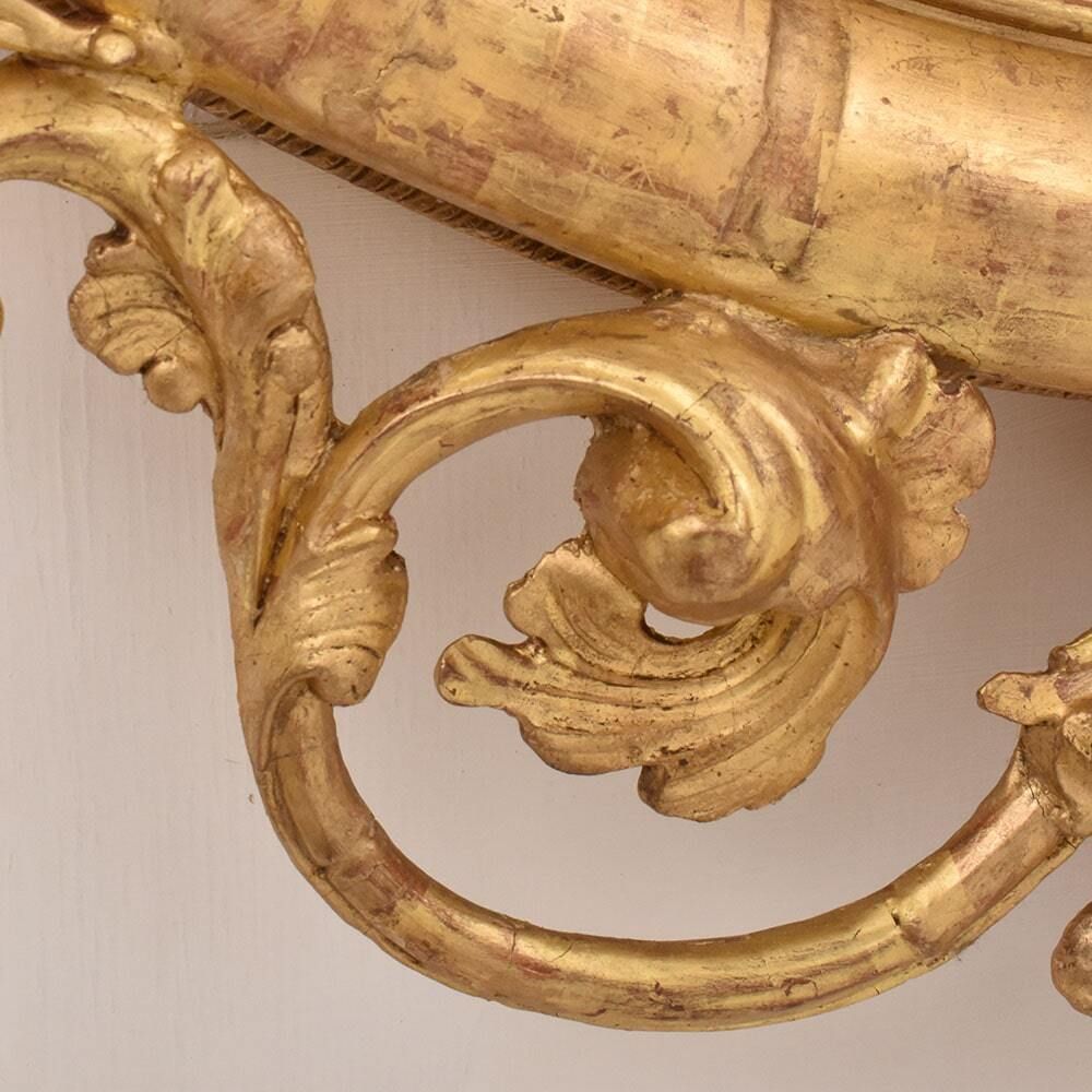 Large Antique Oval Mirror With Gilt Frames, Flowers And Scollutes,  Frame, 19th Century. (Spo198) photo vintage