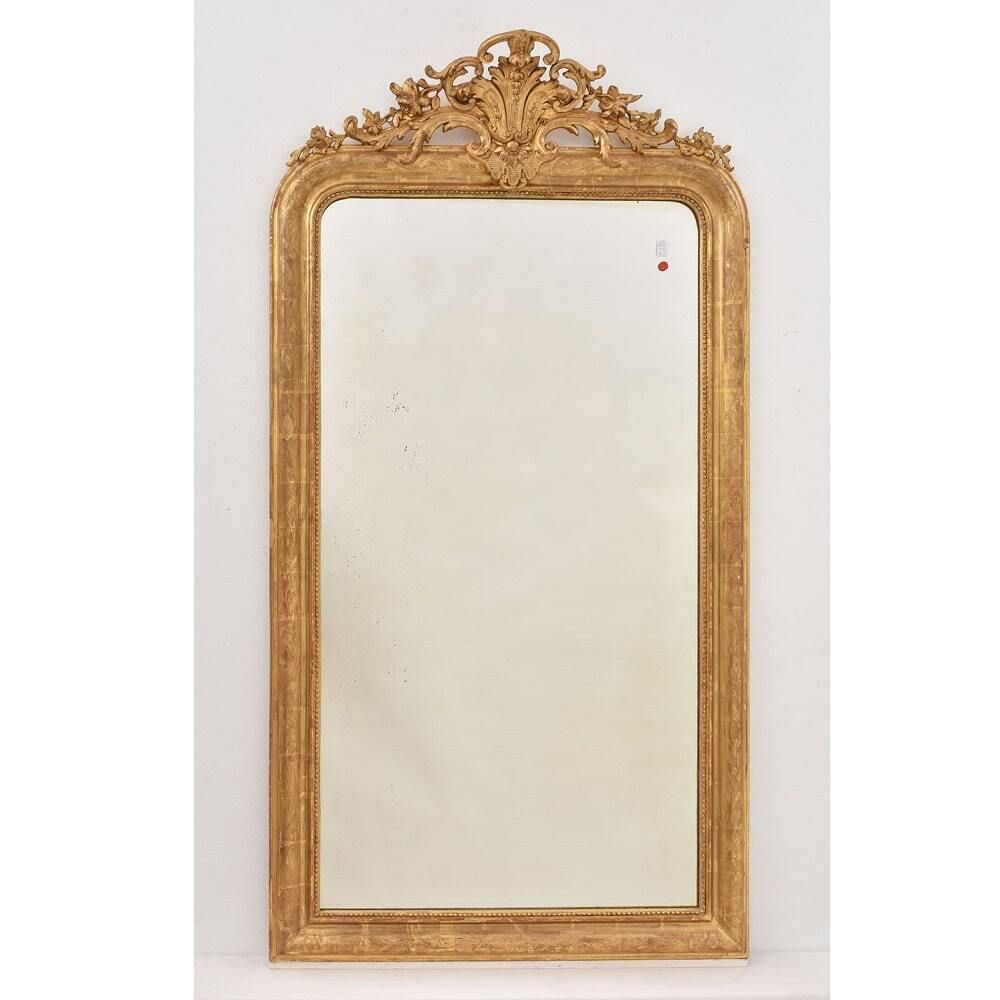 Antique Gold Mirror With Floral Frame,  Louis Philip, 19th Century