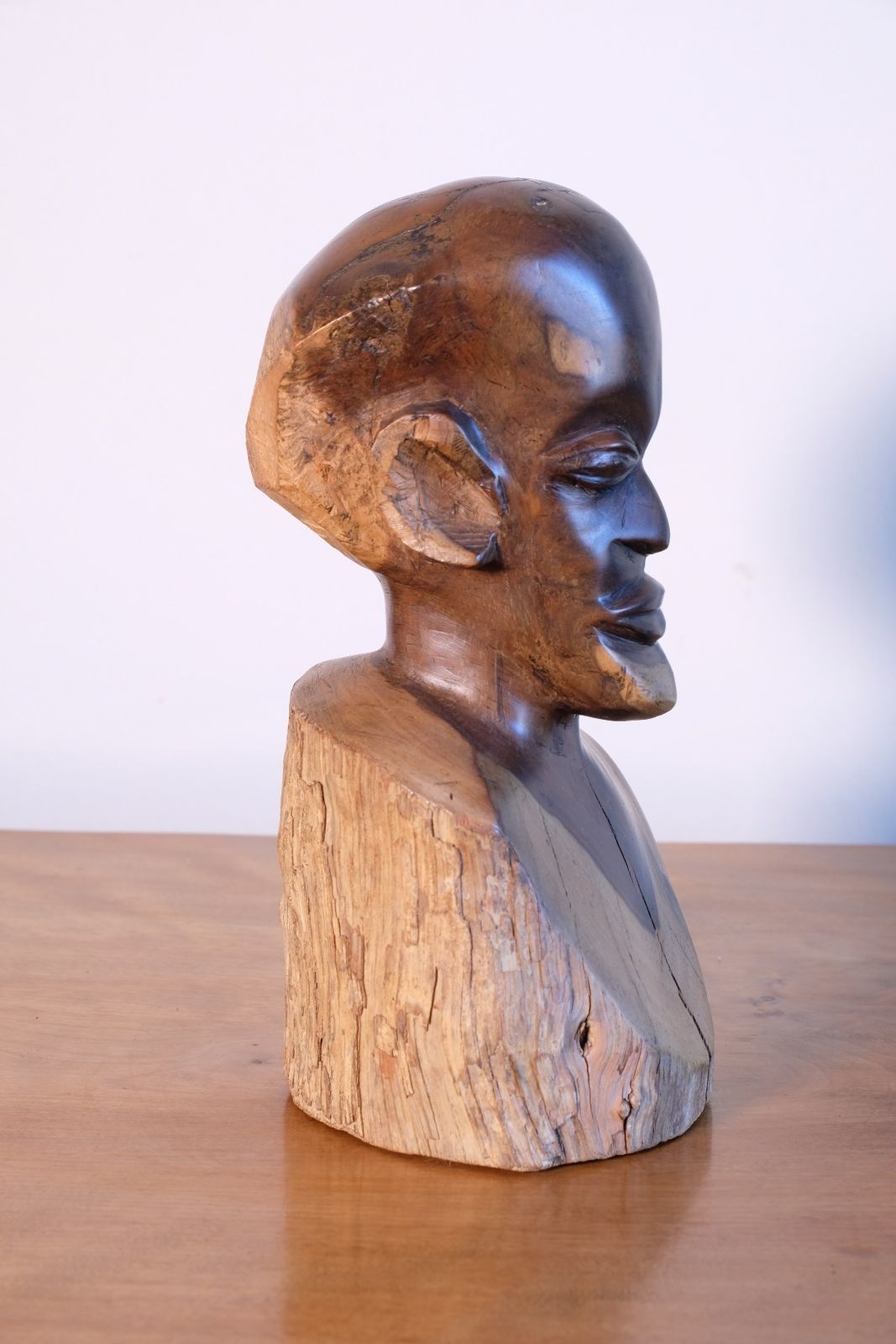photo for sale Hand Carved Makonde Wood Bust – East African Tribal Sculpture