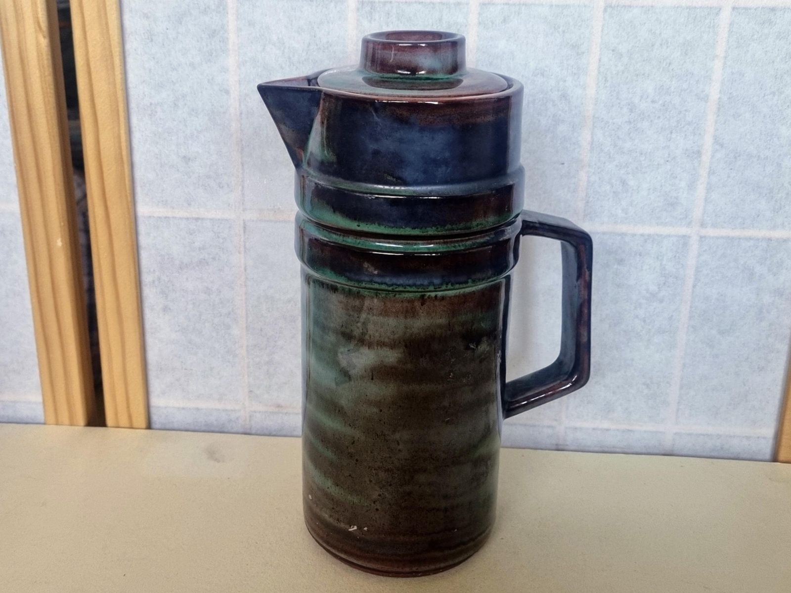 Studio Pottery Coffee Pot, Llangollen Wales Ceramic Pitcher, Mid Century Glazed Stoneware, Handcrafted Artisan Decor