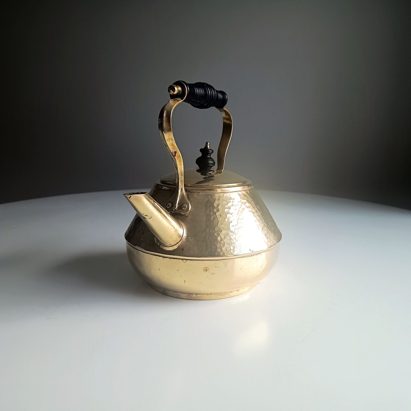 Arts & Crafts Hand Hammered Tea Pot Kettle, Riveted Heart Shaped Accents, Henry Loveridge Signed photo for sale