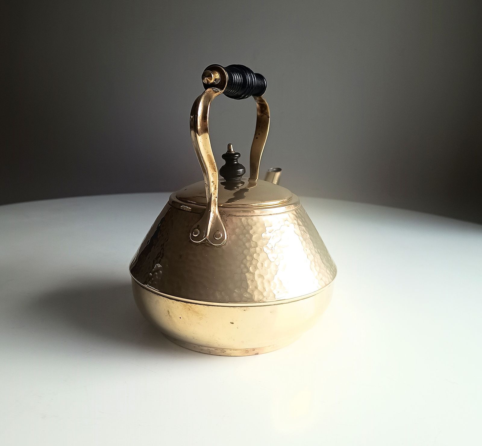 Arts & Crafts Hand Hammered Tea Pot Kettle, Riveted Heart Shaped Accents, Henry Loveridge Signed photo furniture