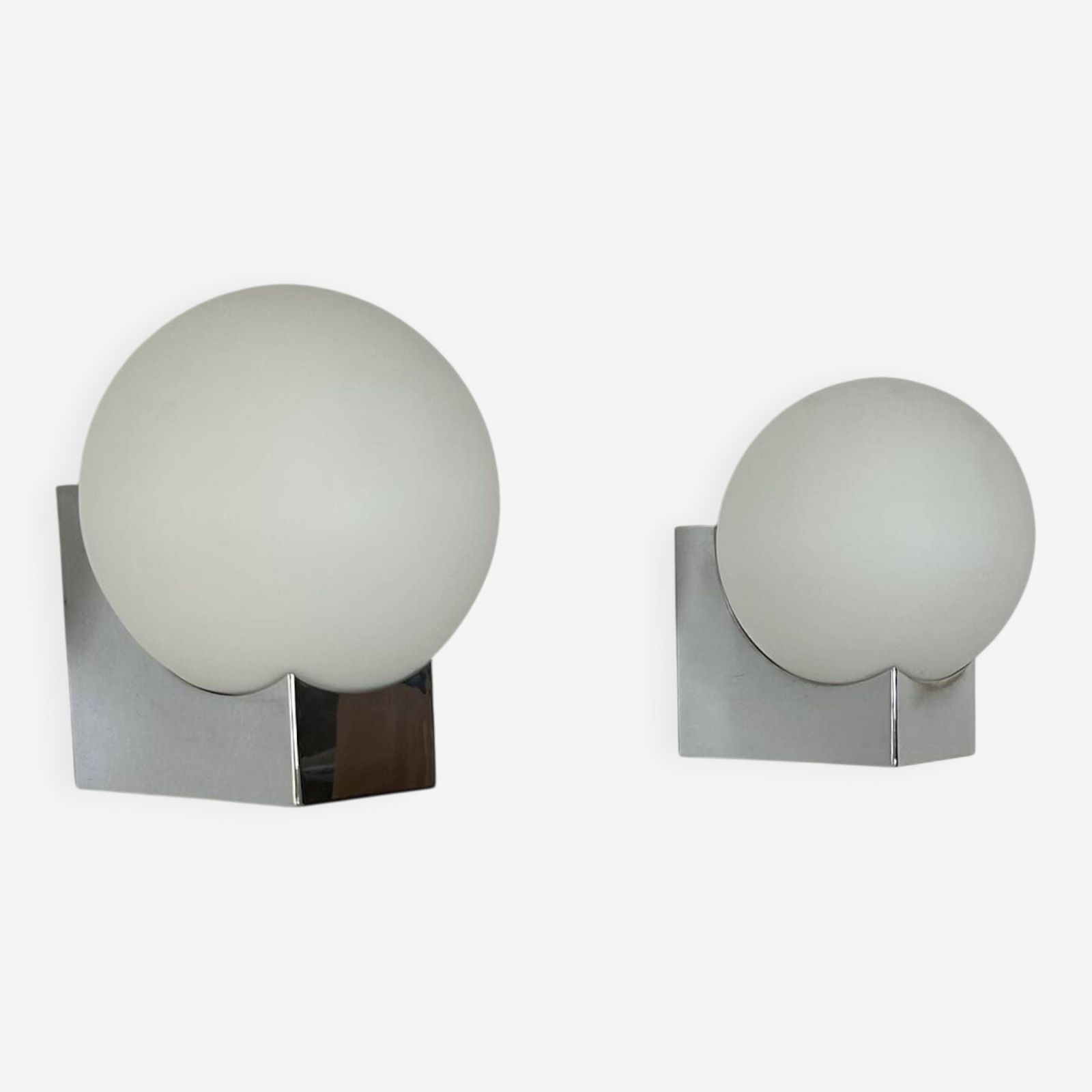 Pair Of Vintage Wall Lights, Chrome Plated Metal And Opaline, France 1970