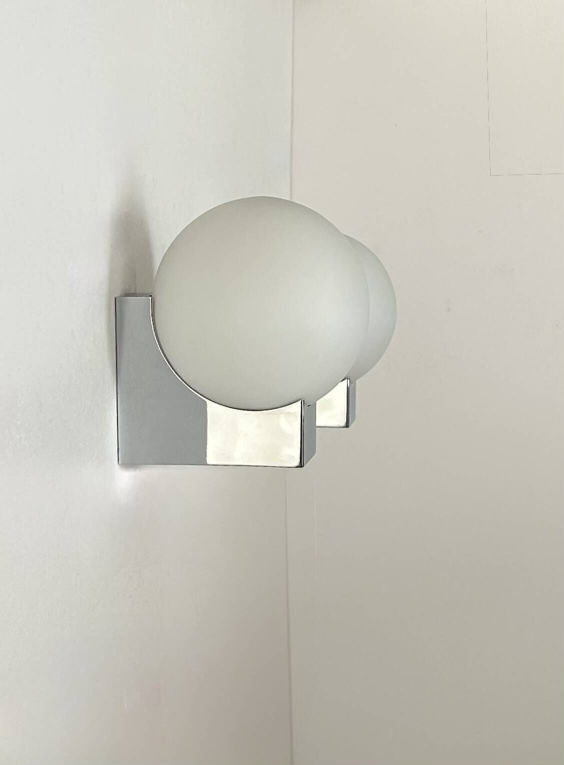 photo furniture Pair Of Vintage Wall Lights, Chrome Plated Metal And Opaline, France 1970