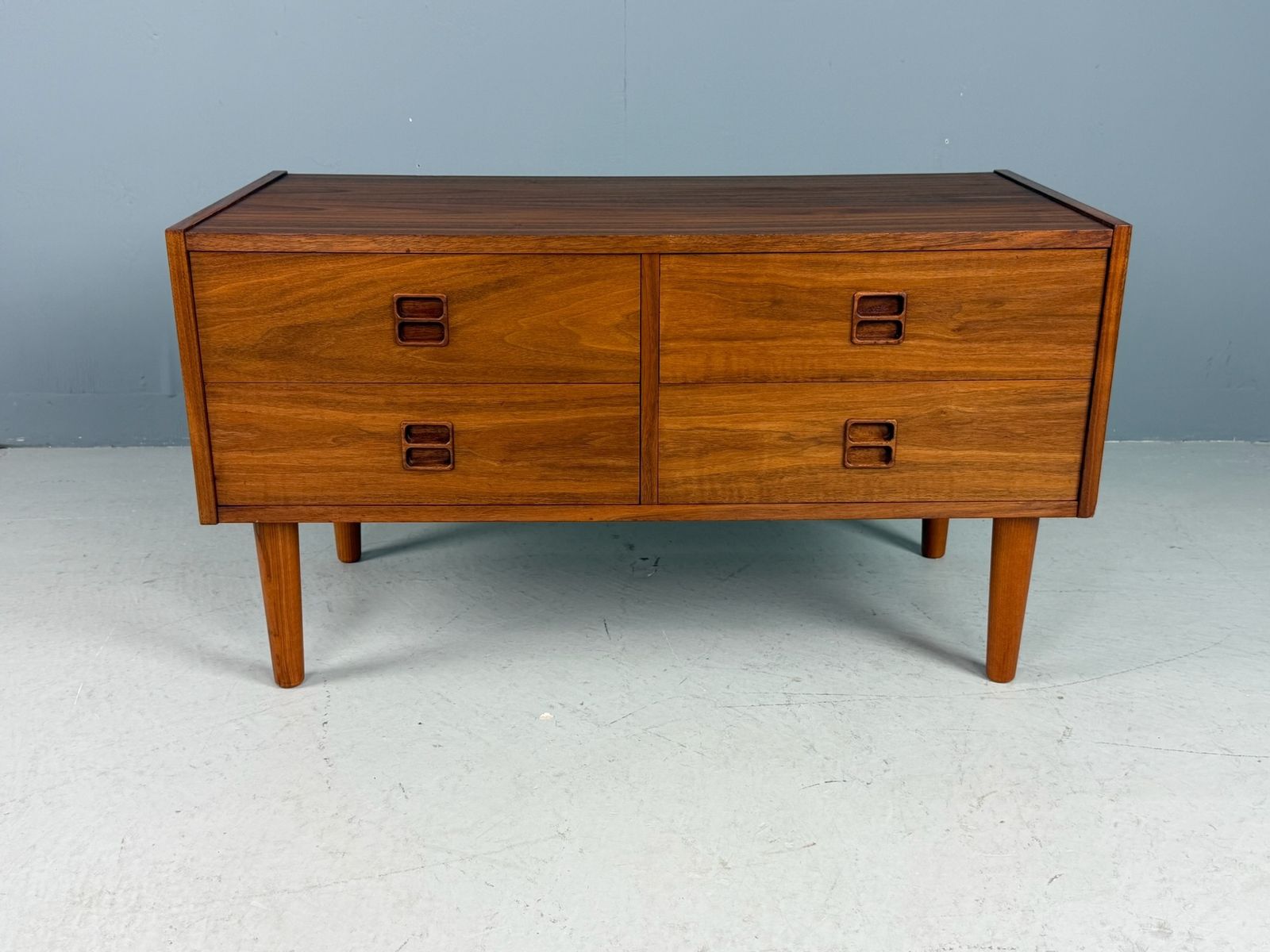 Danish Teak Low Chest With Four Drawers, 1960s photo vinterior