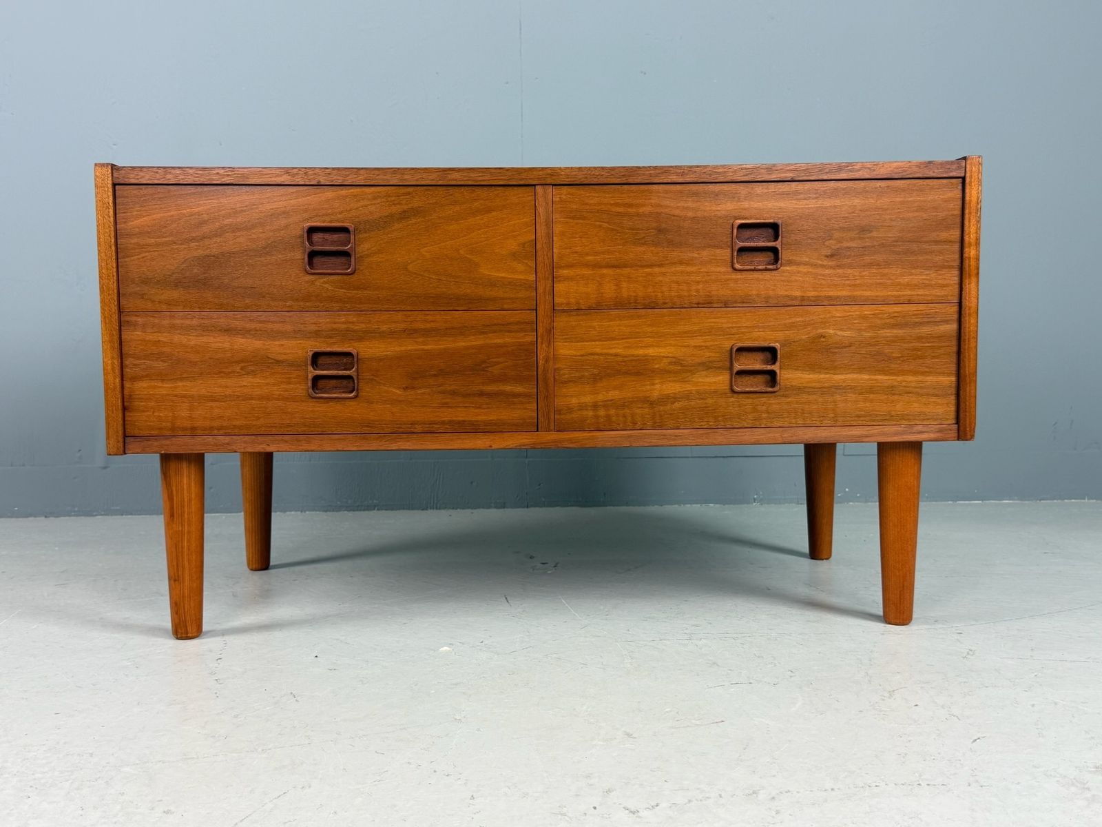 Danish Teak Low Chest With Four Drawers, 1960s