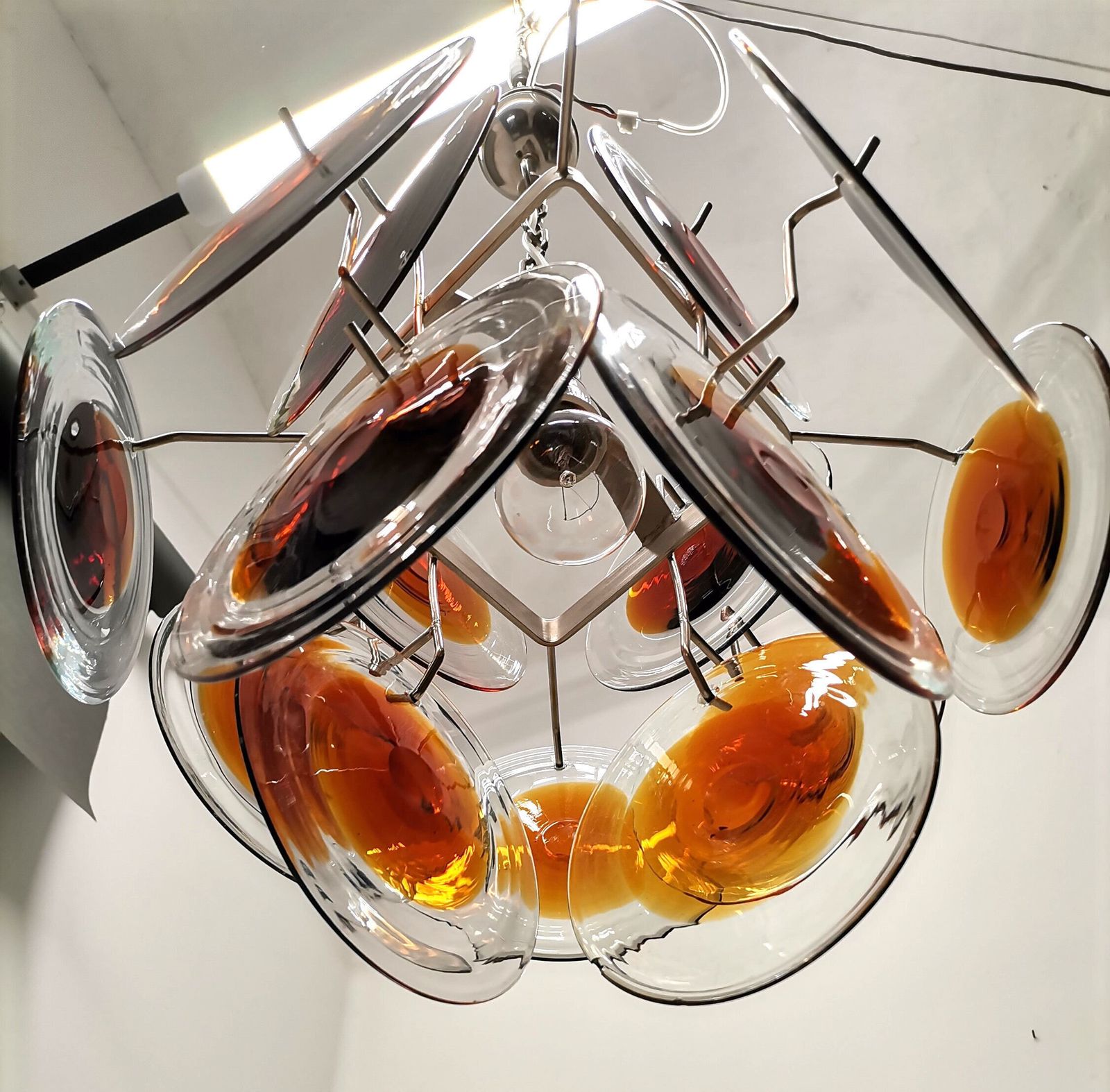 Vintage Murano Disc Chandelier With 16 Glass Discs /For Mazzega / Space Age / 1960s Italy / Mid Century Modern photo buy