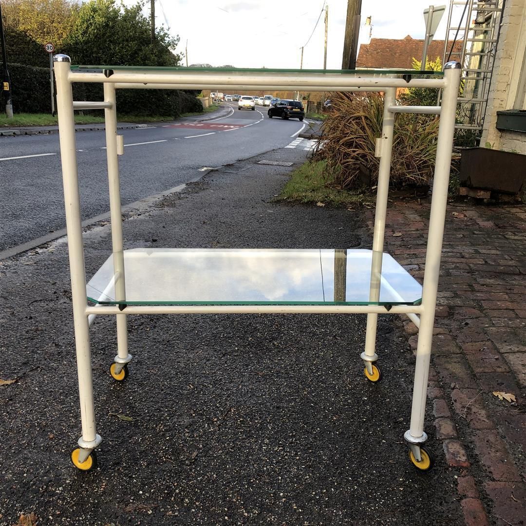 Vintage Medical Dentist Steel Drinks Trolley With Glass Shelves photo Furniture