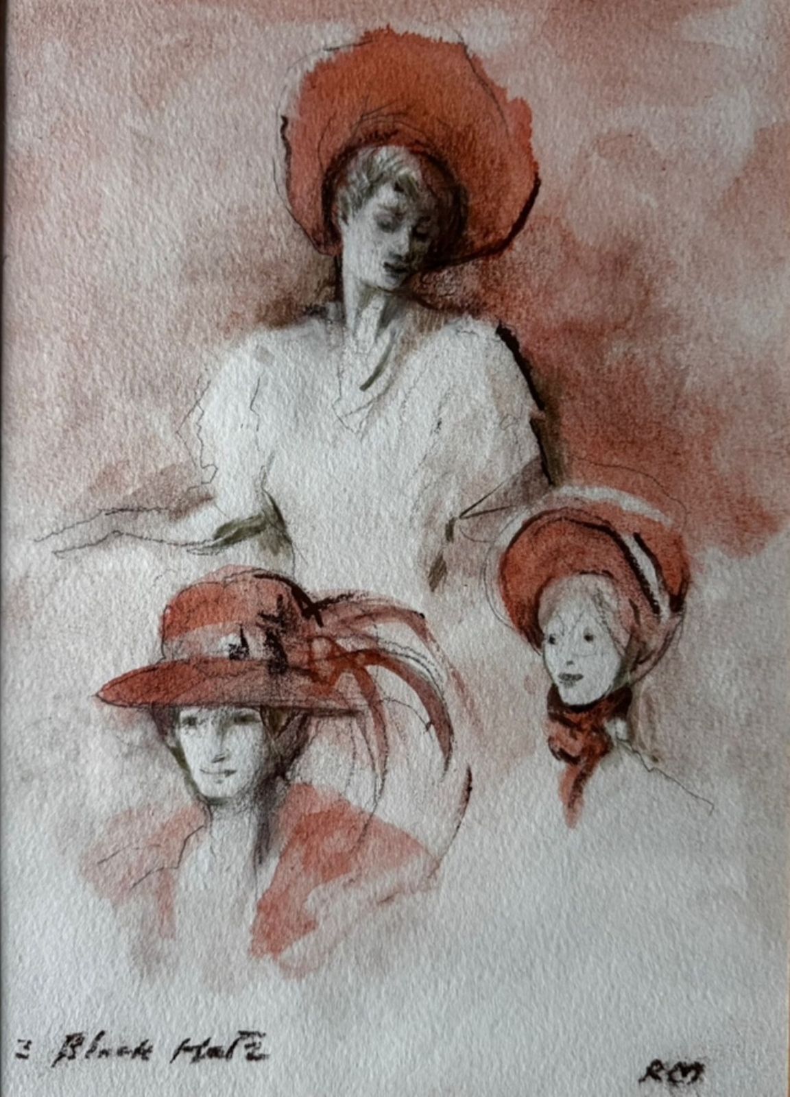 Raoul Millais (1901–1999), Three Black Hats – Watercolour photo for sale