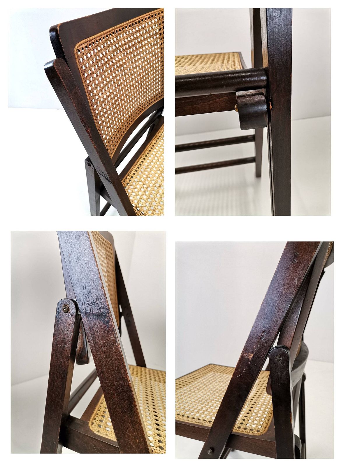 Mid Century Rattan Folding Chair / Rattan And Wood Desk Chair / Vintage Italian Theatre Chair photo vintage