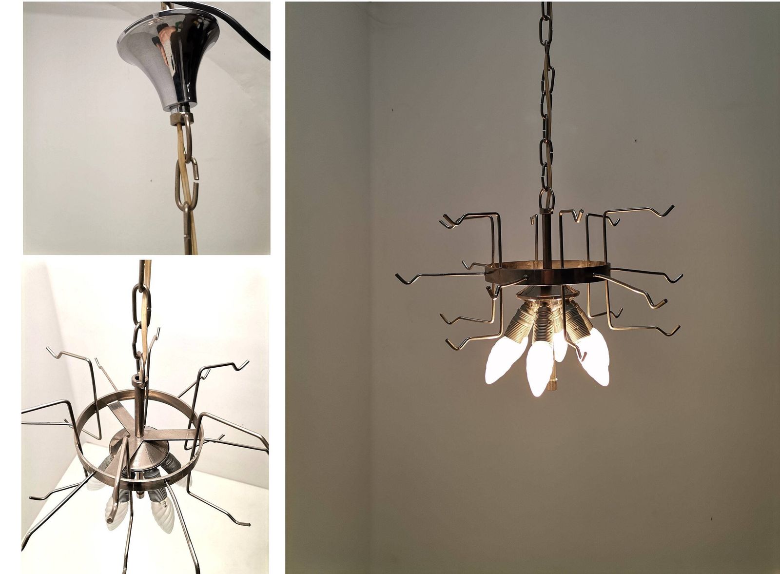 photo for sale Vintage Chandelier With 18 Murano Glass Discs / 60s Italy / Style Space Age Murano Pendant Light