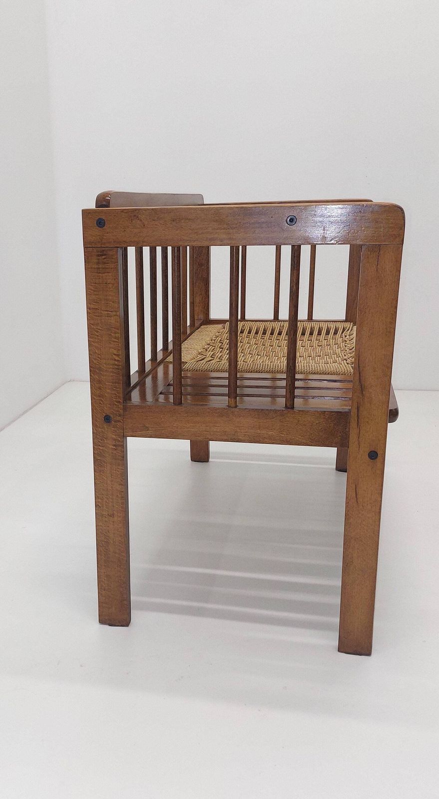 Hans Wegner Style Bench / Vintage Woven Rope Telephone Bench / 1960s 1970s Mid Century Modern photo 1760.0