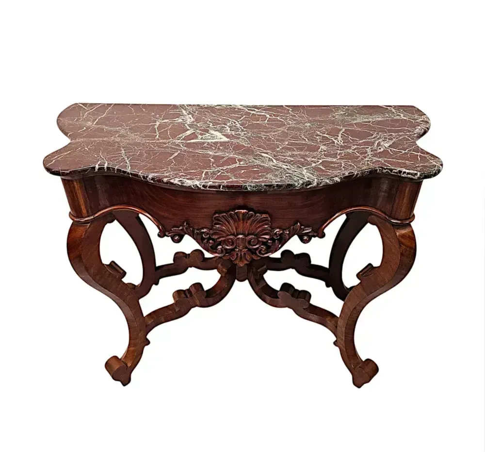 A Rare And Fine Pair Of 19th Century Mahogany Marble Top Console Tables photo vintage