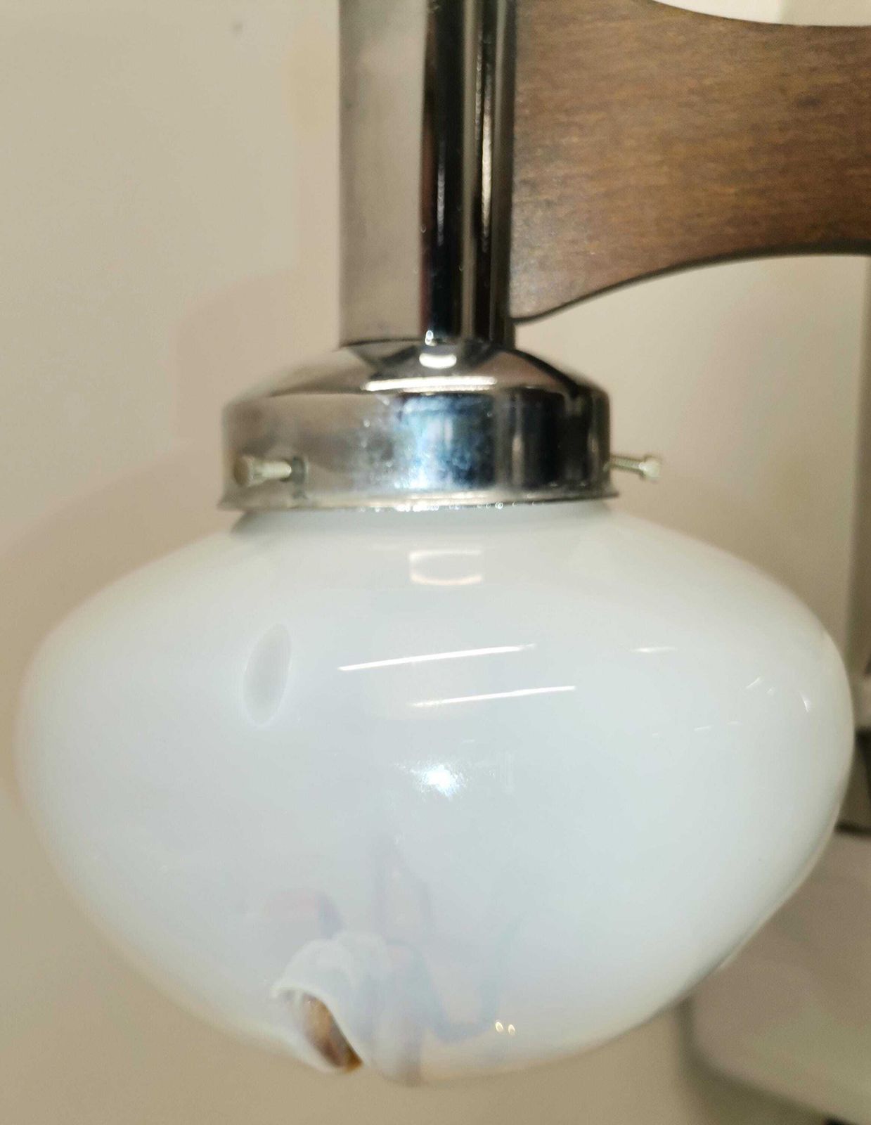 Large Three Arm Mazzega Style Murano Pendant Light / Murano Chandelier With Chrome And Wood / 60s Italy photo buy