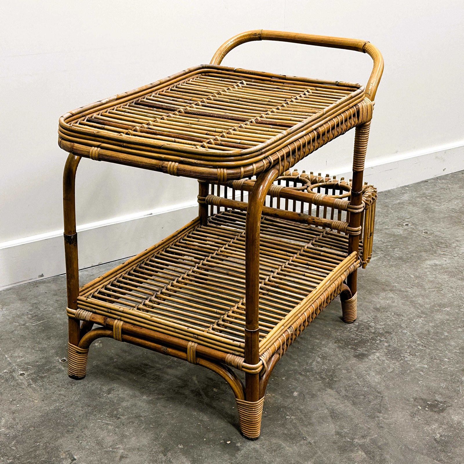 Vintage Italian Rattan Bar Cart With Bottle Holder, 1970s photo furniture