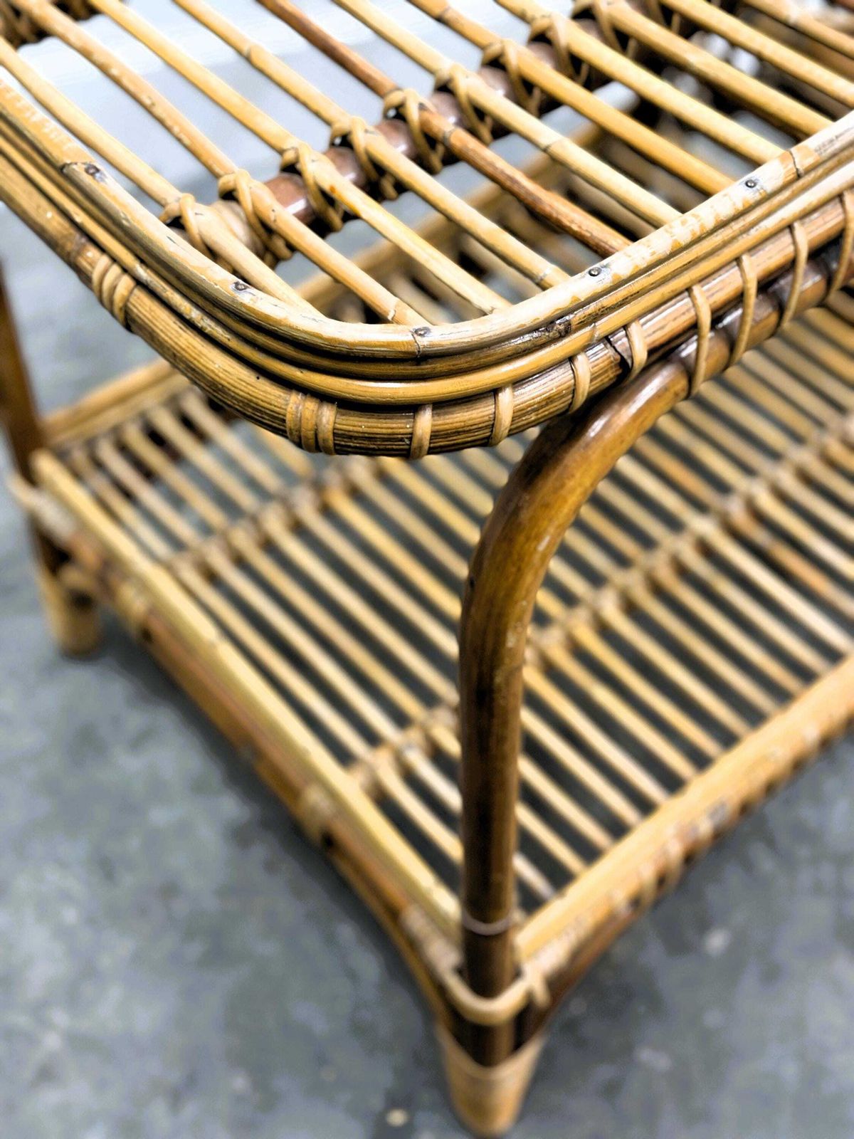 Vintage Italian Rattan Bar Cart With Bottle Holder, 1970s photo for sale