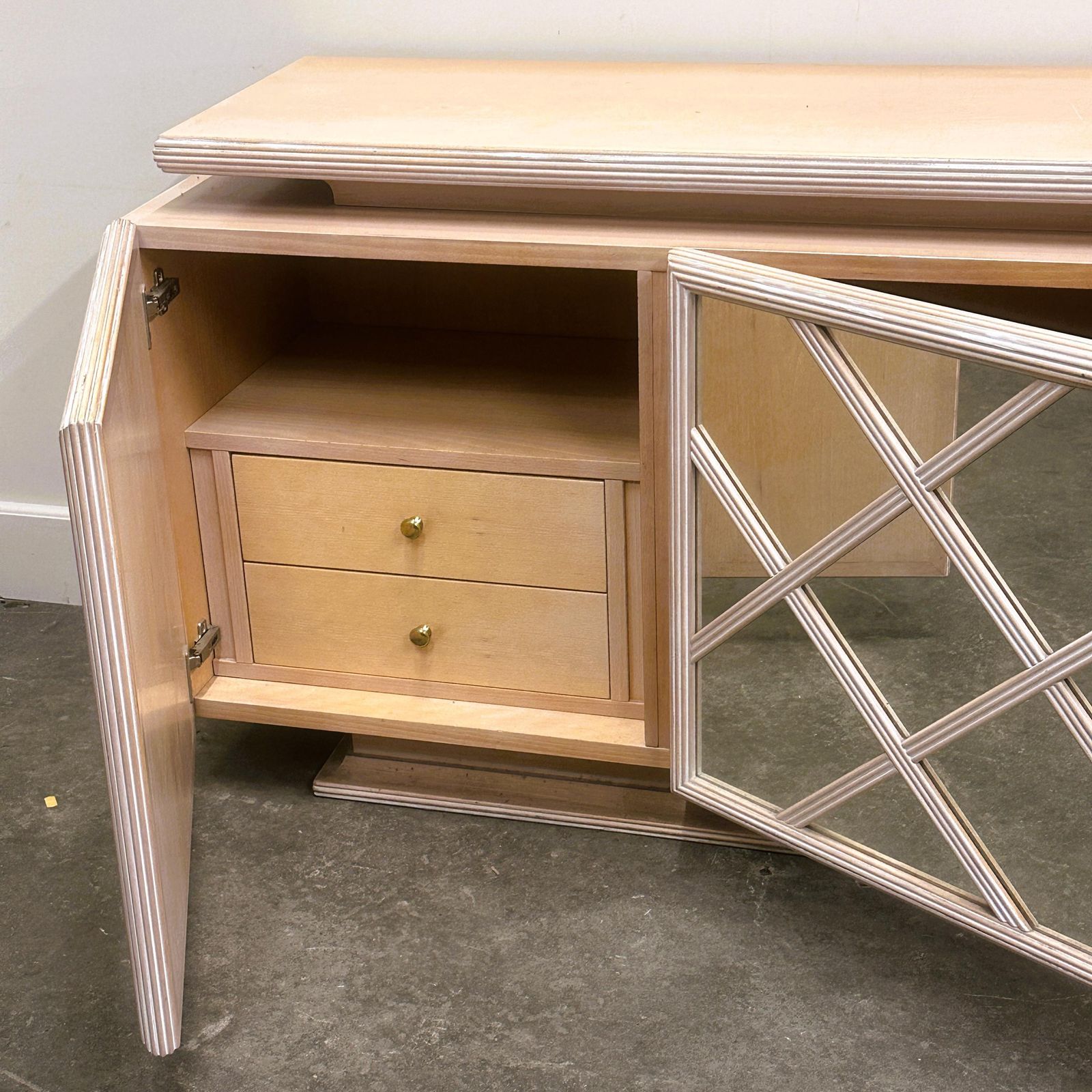 1980s Roche Bobois Soft Pink Mirrored Geometric Sideboard photo furniture