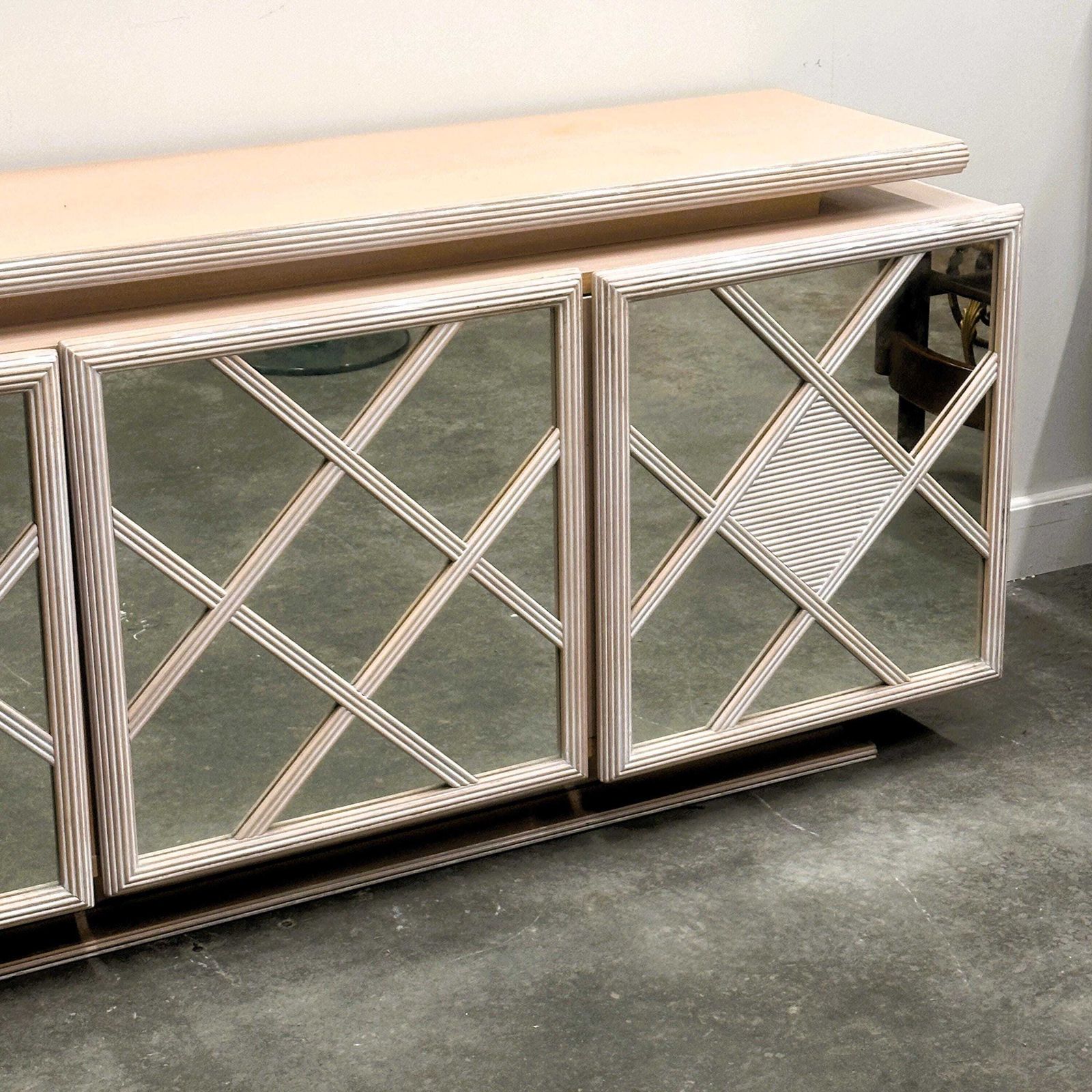1980s Roche Bobois Soft Pink Mirrored Geometric Sideboard photo Furniture