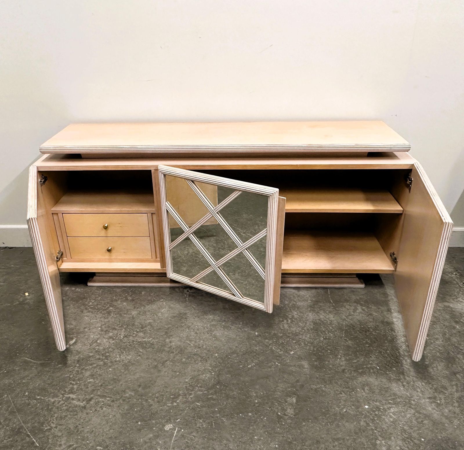 photo furniture 1980s Roche Bobois Soft Pink Mirrored Geometric Sideboard