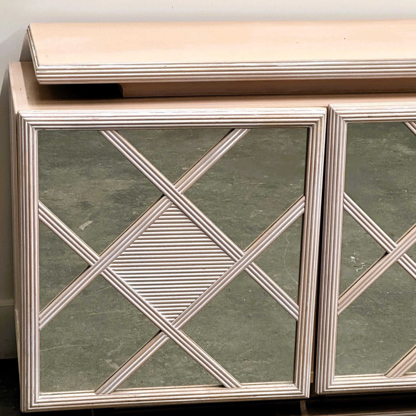 photo for sale 1980s Roche Bobois Soft Pink Mirrored Geometric Sideboard
