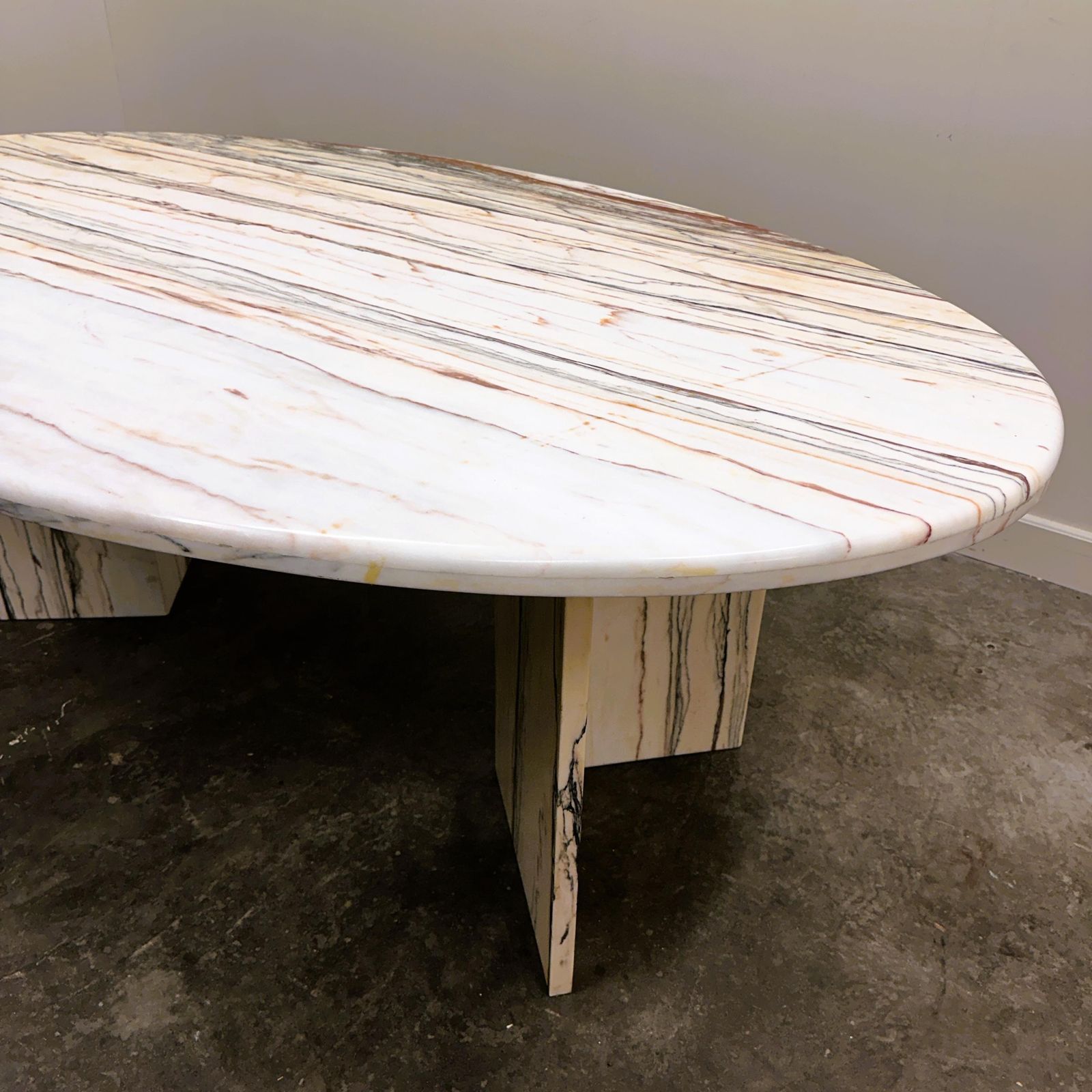 Furniture Large Oval Italian Arabescato Rosso Marble Dining Table – 1970s Sculptural Stone Table photo