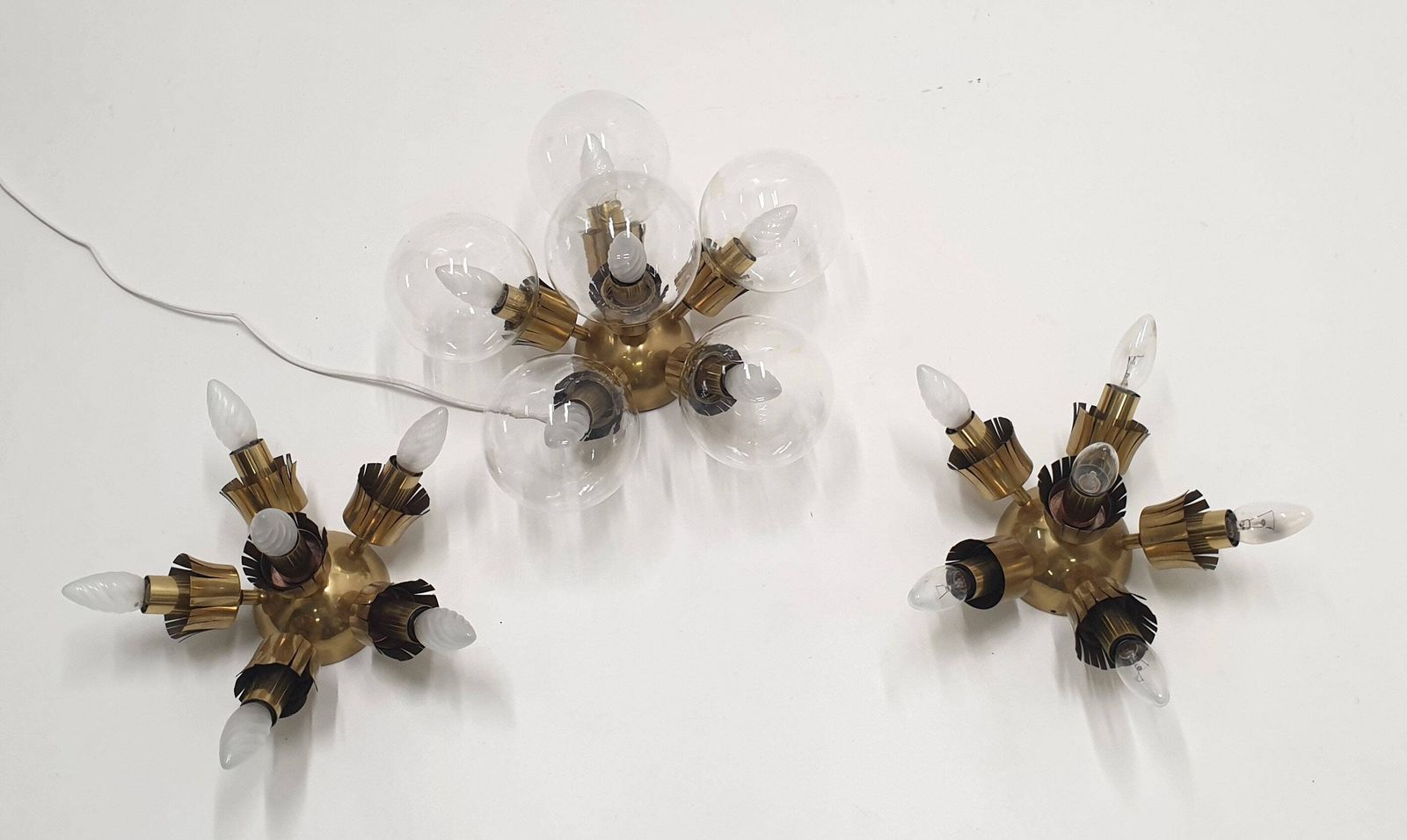 1 Of 3 Brass And Glass Light Fixtures / Style Of Space Age/ 1960s And 1970s / Atomic Age / Sputnik Design photo furniture
