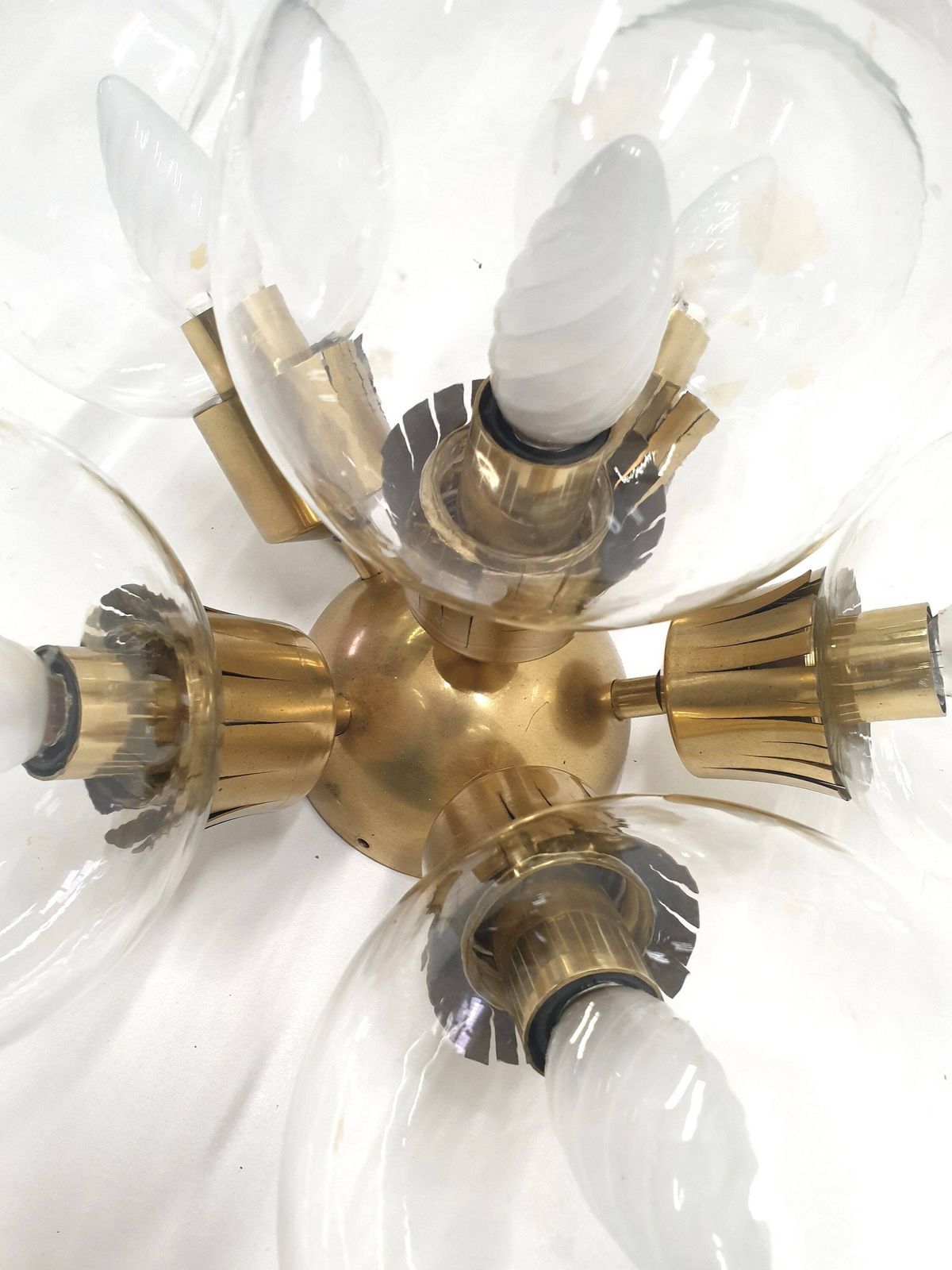 1 Of 3 Brass And Glass Light Fixtures / Style Of Space Age/ 1960s And 1970s / Atomic Age / Sputnik Design photo vinterior