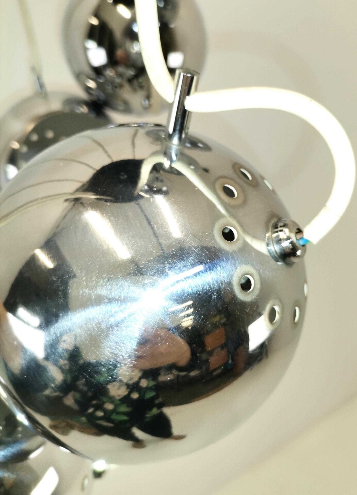 Guzzini Chrome Ball Cascading Chandelier Lamp/ 1970s / Harvey Guzzini / Atomic Design / Space Age / 1970s / Mcm Meblo Guzzini Pendant Lamp photo vinterior