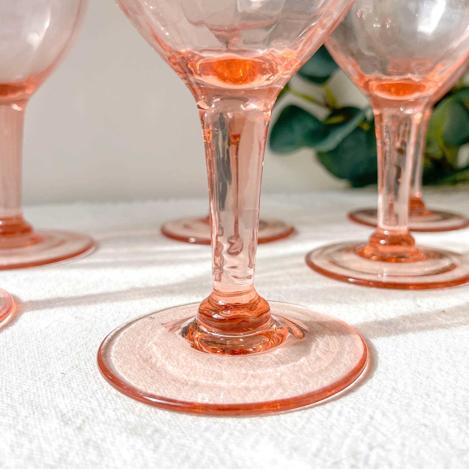7 Vintage Faceted Pink Glass Water Glasses – 1950s – French Elegance photo Home Decor