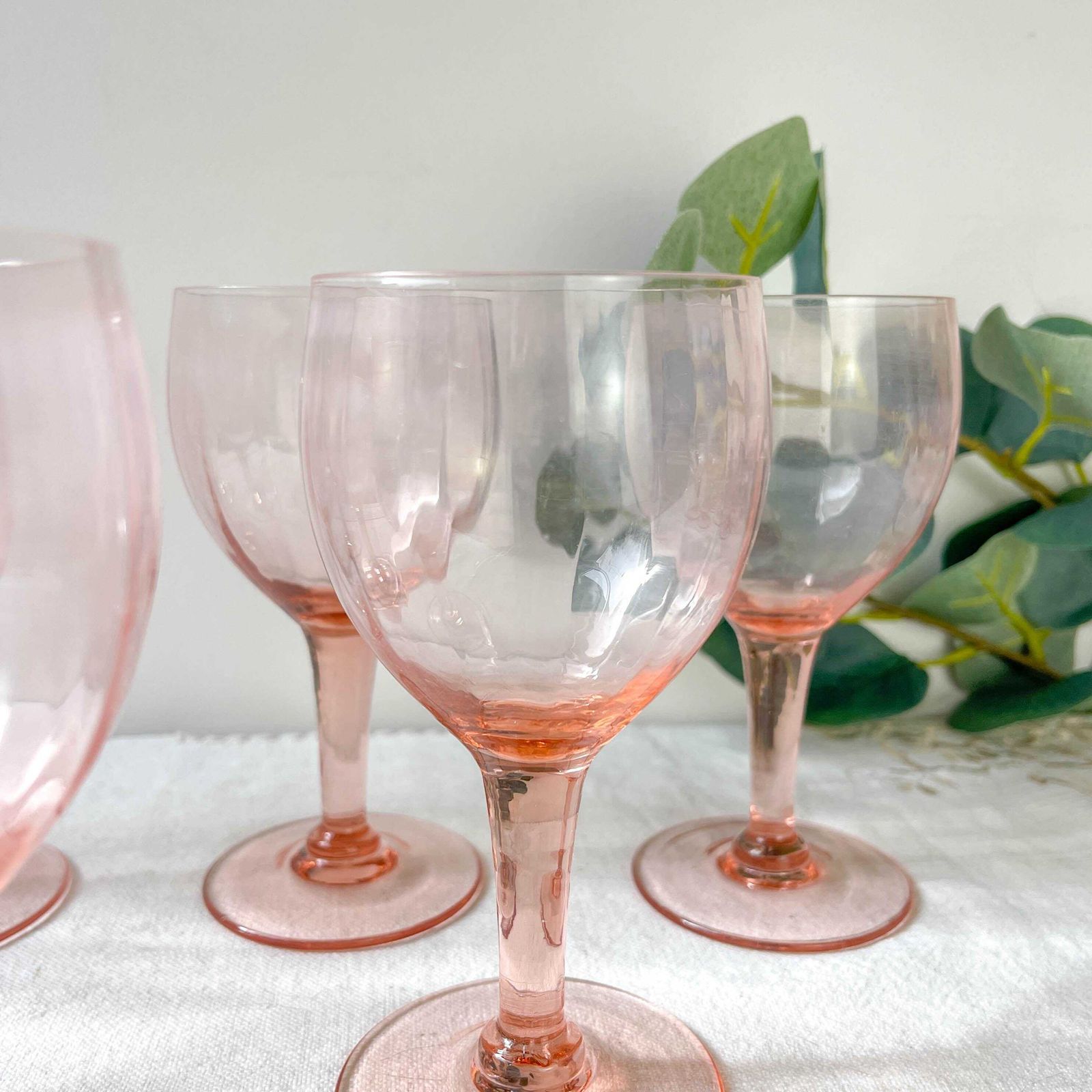 7 Vintage Faceted Pink Glass Water Glasses – 1950s – French Elegance photo buy