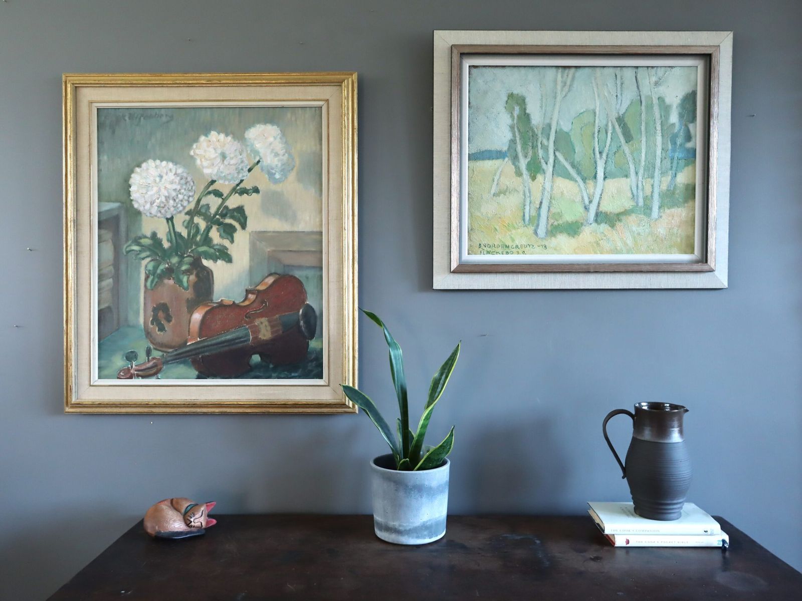 Violin & Flowers Painting, Mid 20th Century photo furniture