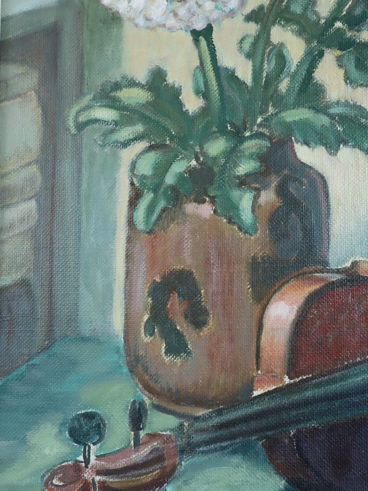 photo for sale Violin & Flowers Painting, Mid 20th Century