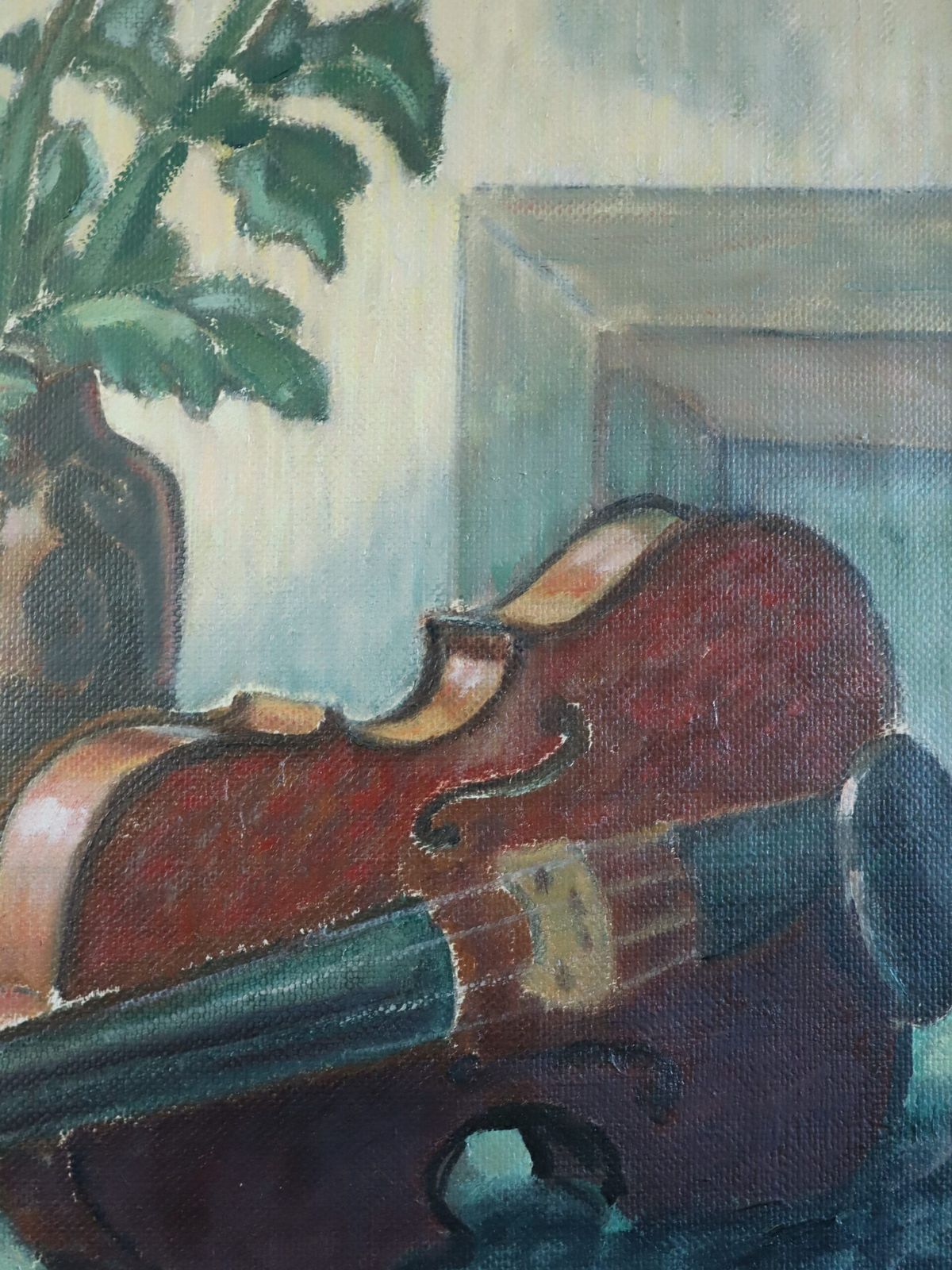 Art Violin & Flowers Painting, Mid 20th Century photo
