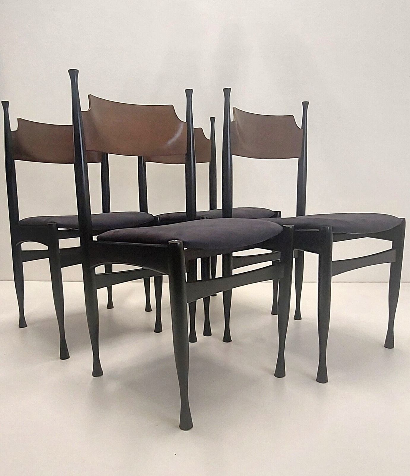 Set Of 4 Elegant Dining Chairs In The Style Of Paolo Buffa / Refurbished Midcentury Modern Dining Set / New Upholstery / 60s Yugoslavia photo furniture