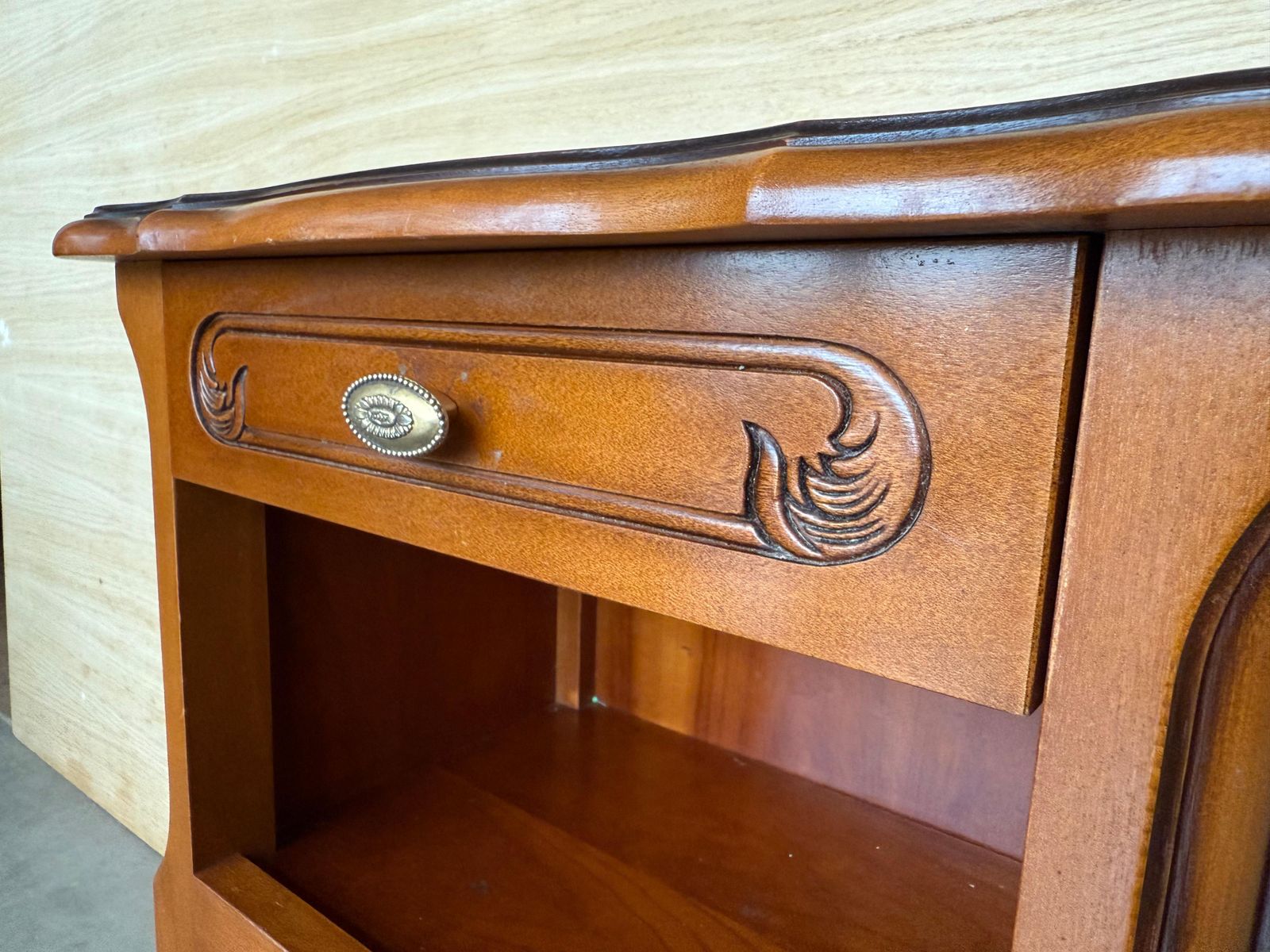 2087.0 20th Walnut Nightstands Tables With Drawer And Open Shelf, 1940 photo