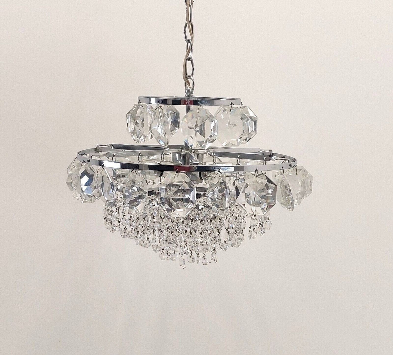 Bohemian Mid Century Vintage Crystal Chandelier / Art Deco / Retro 80s / Light Ceiling Pendant Light