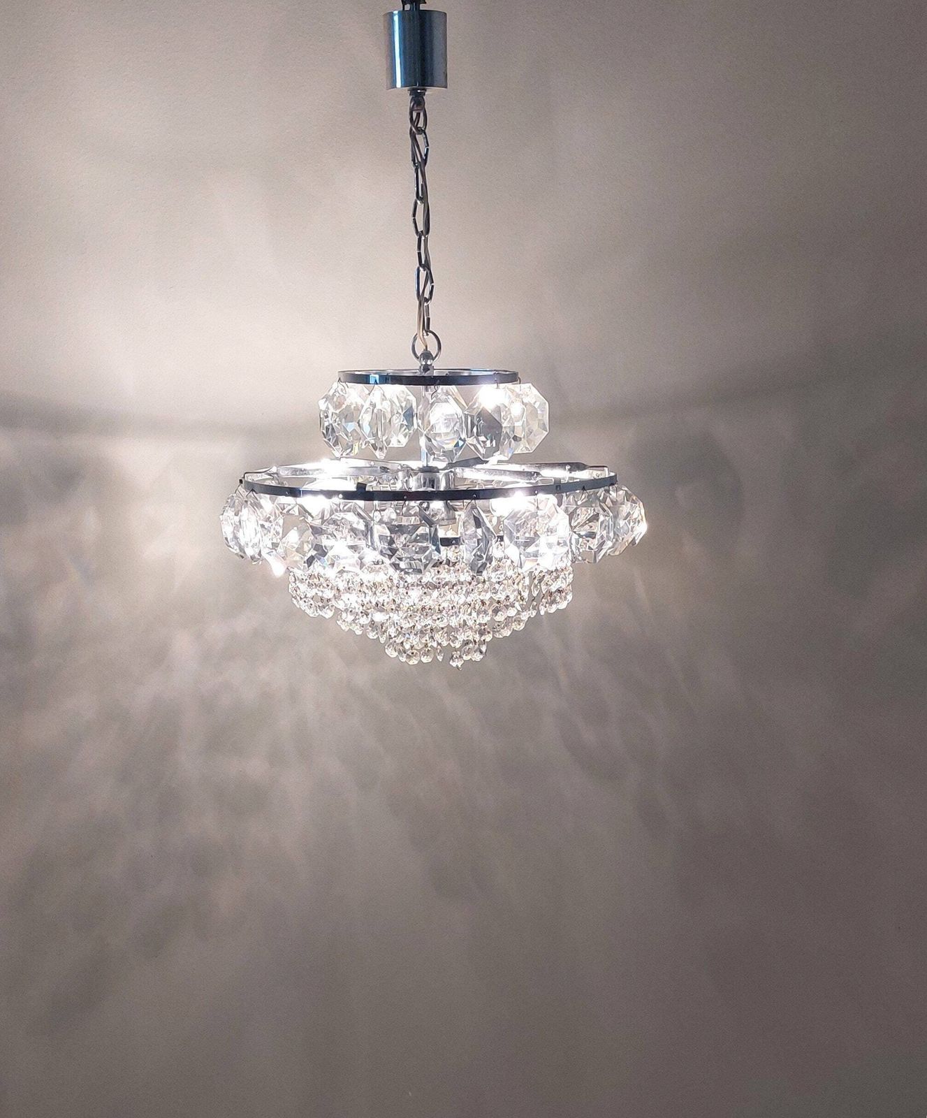 Bohemian Mid Century Vintage Crystal Chandelier / Art Deco / Retro 80s / Light Ceiling Pendant Light photo furniture