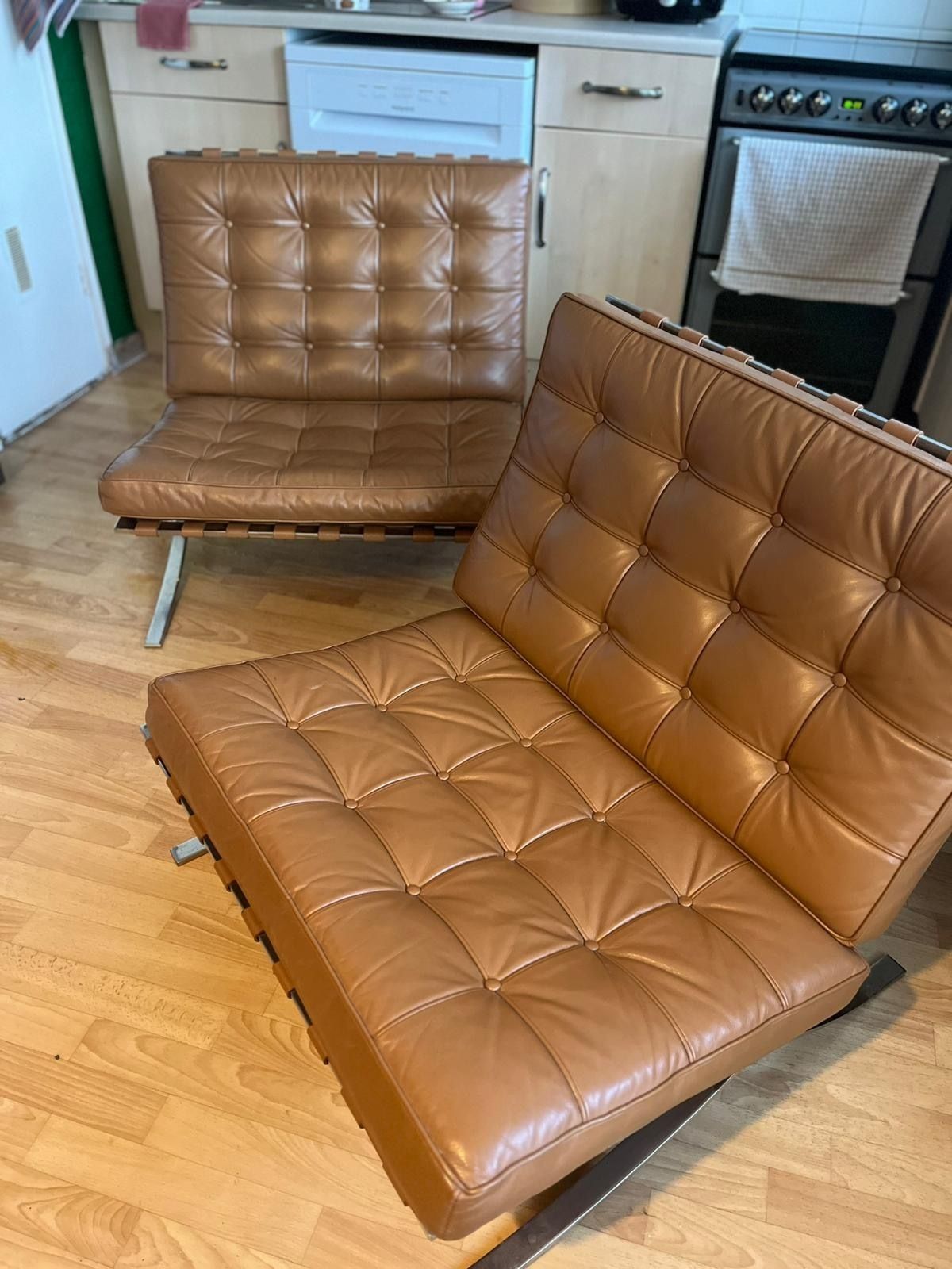 photo furniture Pair Of Vintage Leather Reproduction Barcelona Chairs