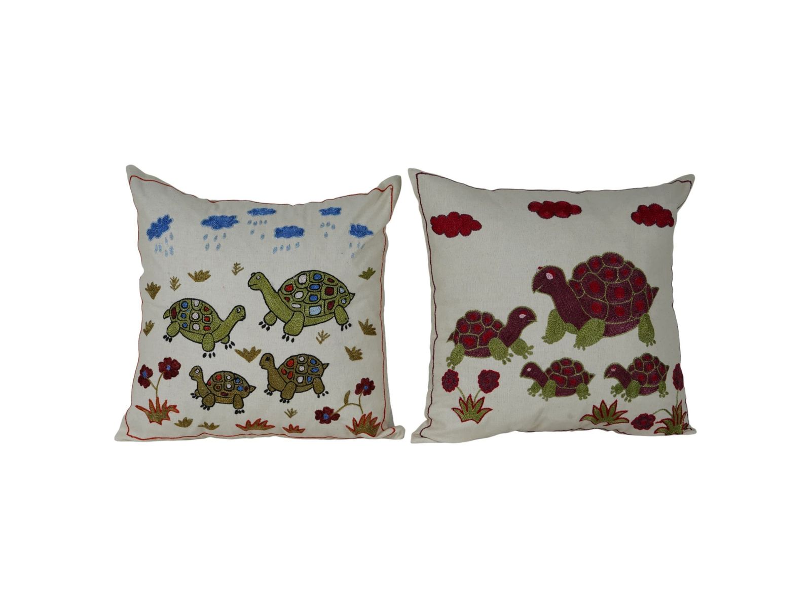 Handmade Suzani Turtle Pillow Cover, Uzbek Embroidered Cushion