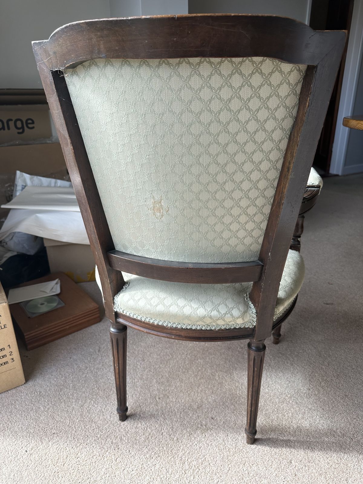 French Empire Style Pair Of Carvers C. 1890 + Set Of Six Upholstered Back French Empire Style Dining Chairs с. 1880 photo for sale