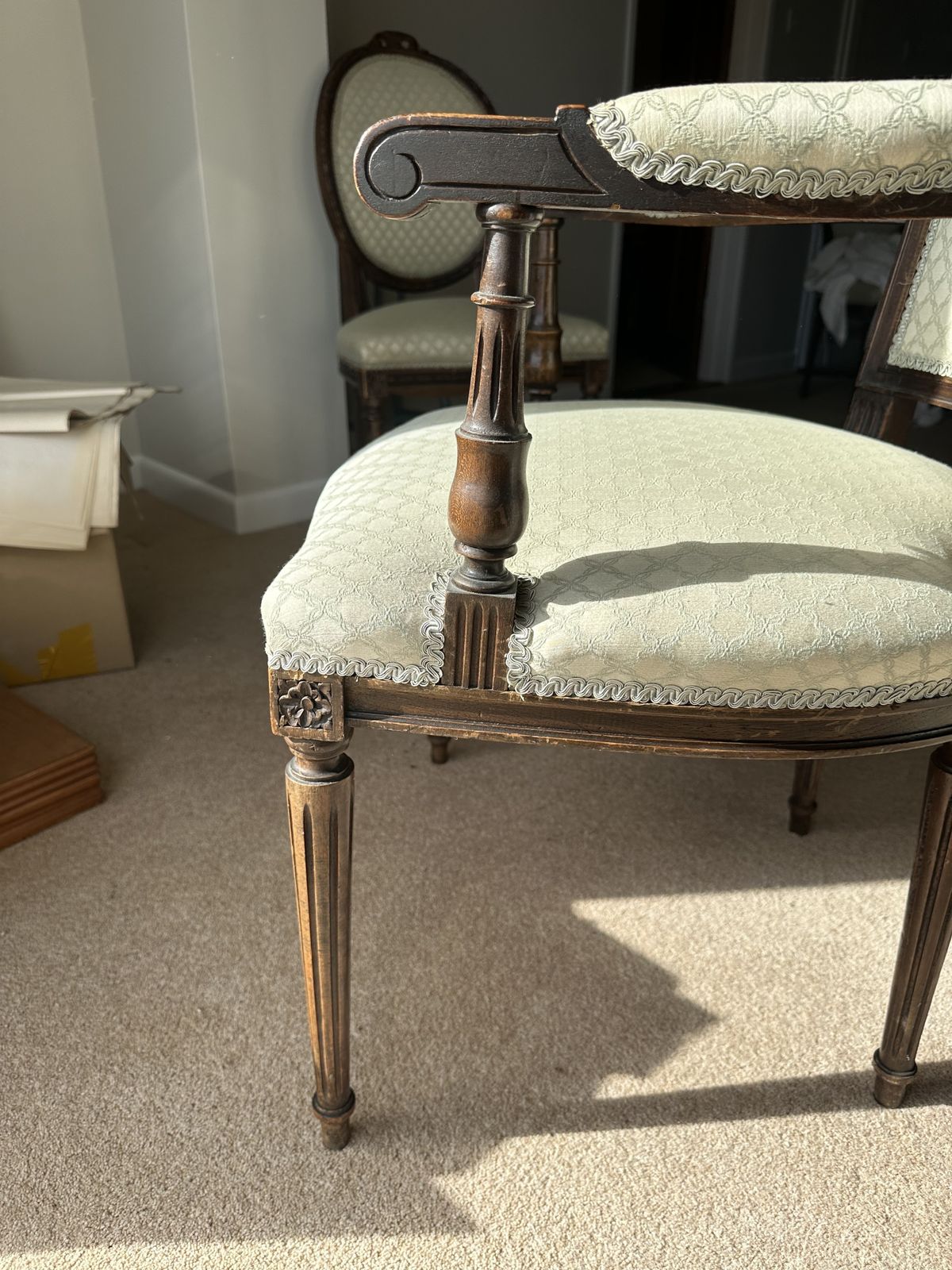 French Empire Style Pair Of Carvers C. 1890 + Set Of Six Upholstered Back French Empire Style Dining Chairs с. 1880 photo 650.0