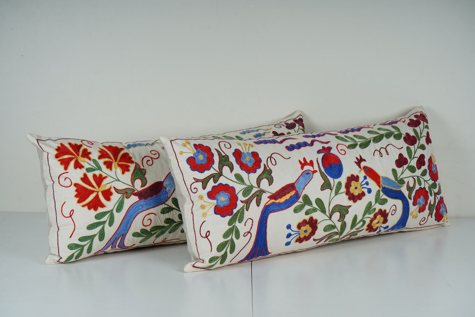 Hand Embroidered Suzani Pillow Cover Set –  Uzbek Cotton, Lumbar Cushion photo furniture