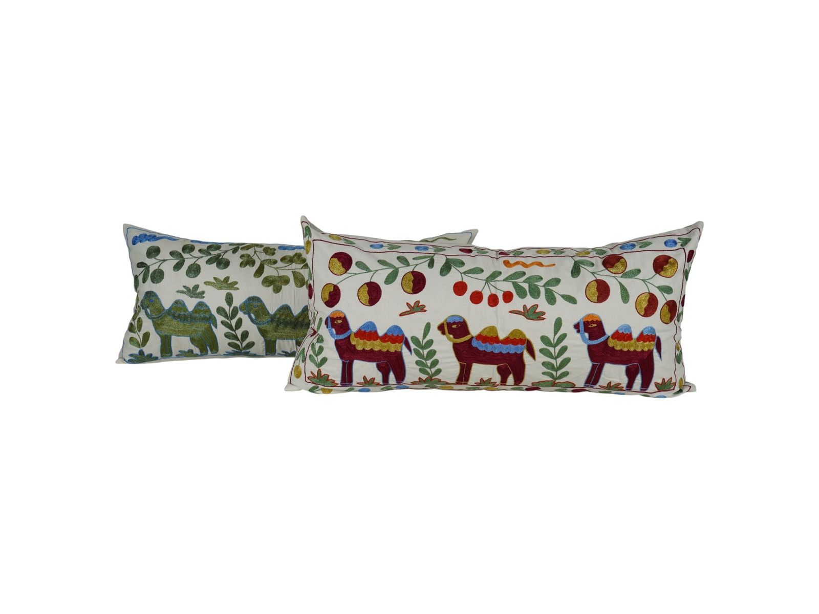 Uzbek Suzani Pillow Cover Set   Vintage Lumbar Camel Cushion, Handmade In Turkey