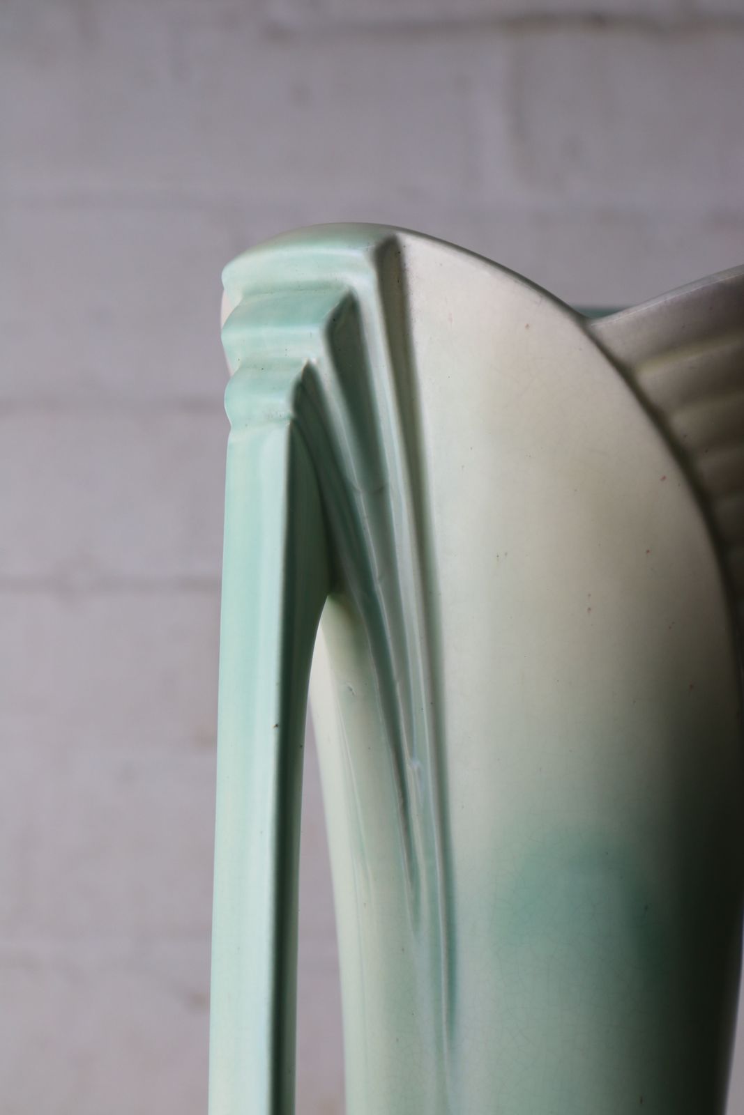 photo buy An Original Art Deco Ceramic Vase In Green And Cream With Geometric Details Large Size 31.5 Cm Tall