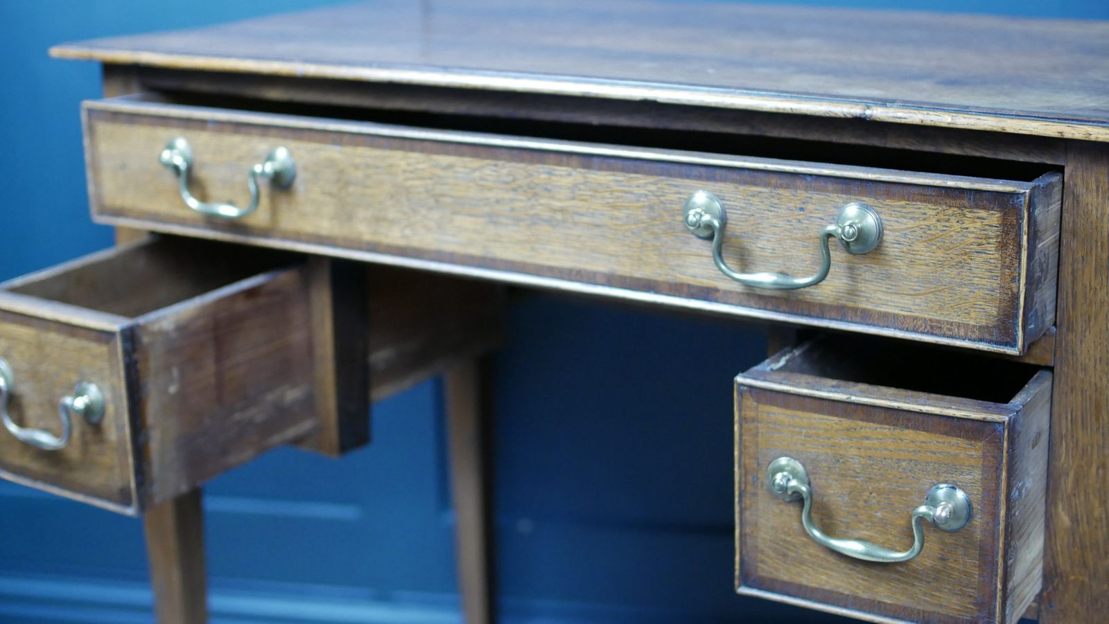 George III Oak Banded Lowboy Side Console Hall Table photo Furniture