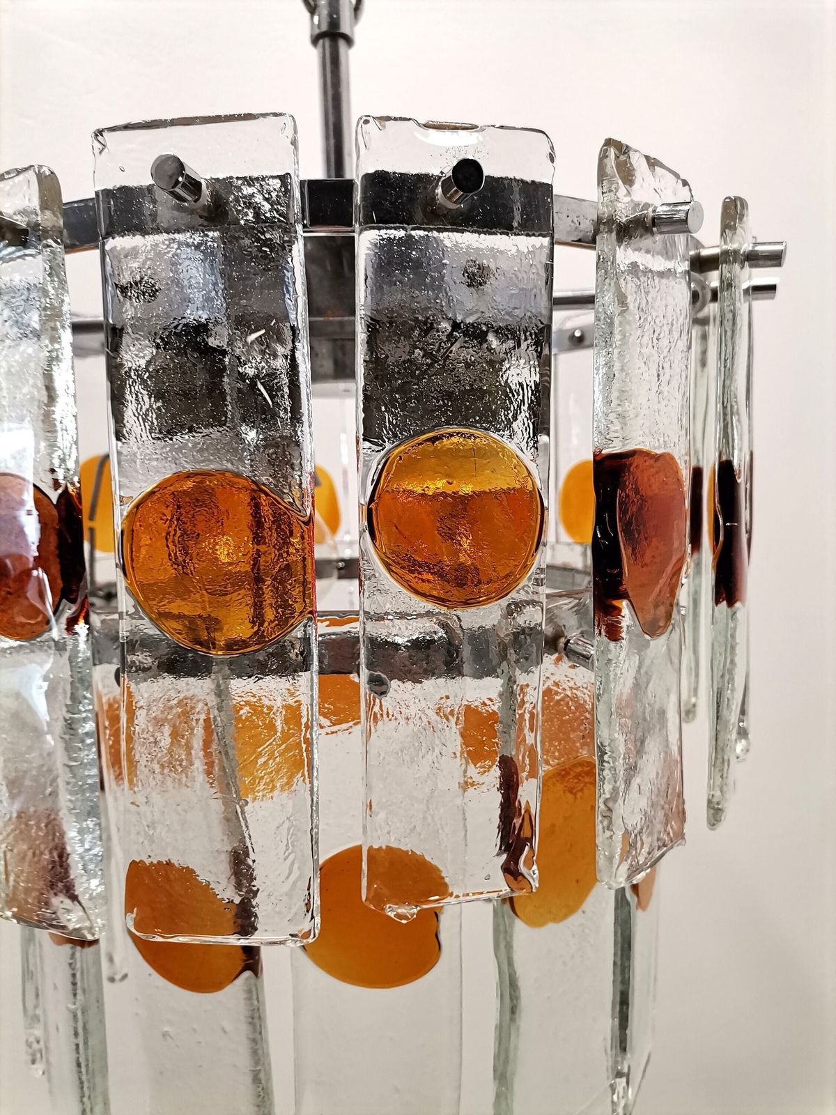 Stunning 2 Tier Murano Glass Pendant Light / 1960s / Murano Glass Tile Chandelier photo vintage